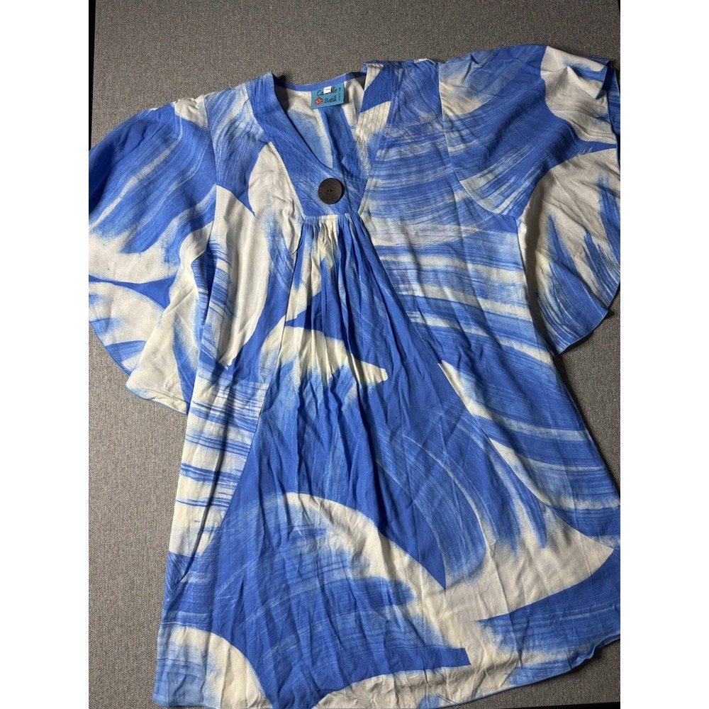 Vintage Caribelle Batik Women's Blue, Kaftan Tunic Swim Coverup Dress - One Size